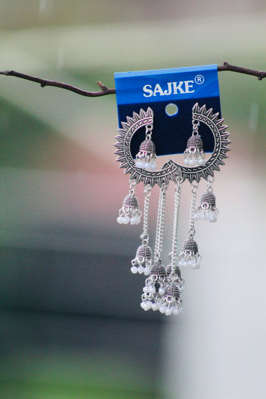 HANDCRAFTED EHTENIC OXIDIZED RARRINHS WITH MULTIPLE JHUMKAS