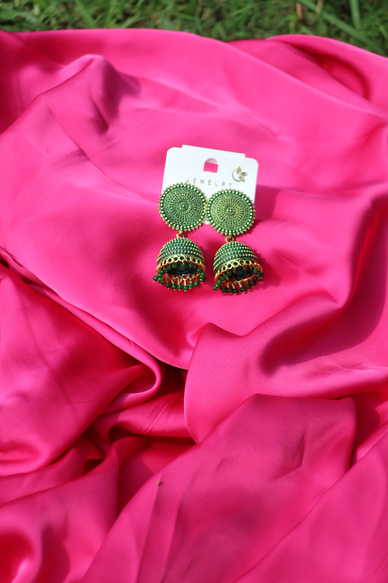 Green Glow Jaipuri Jhumka