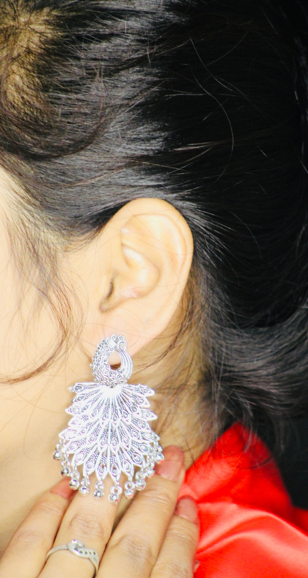 PEACOCK FEATHER DROP EARRINGS
