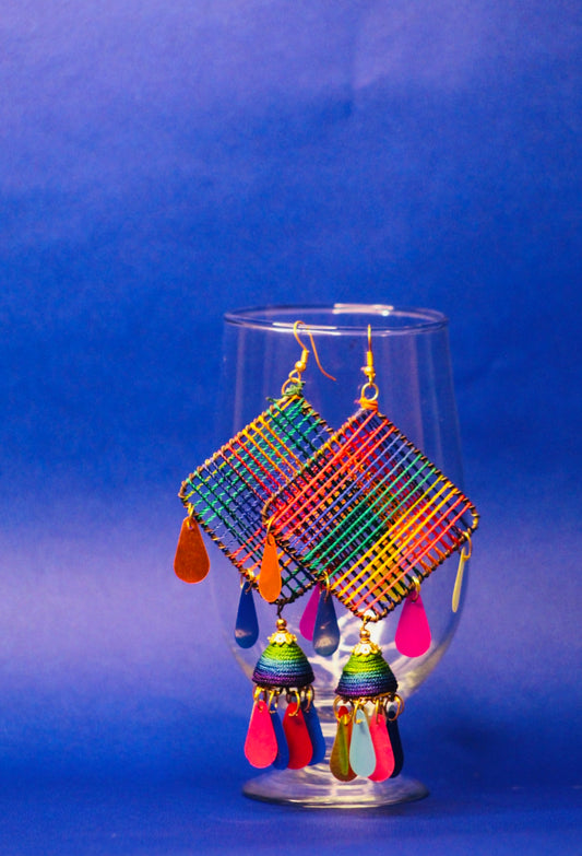 BOHO RAINBOW WOVEN DANGLER EARRINGS