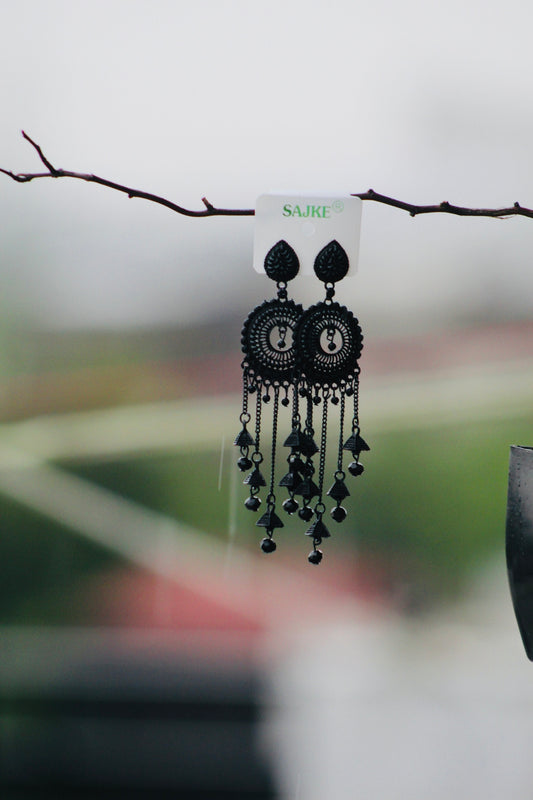 BOHEMIAN BLACK OXIDIZED LONG EARRINGS