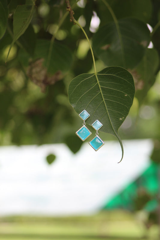 SKYBLUE SQUARE STONE DROP EARRING