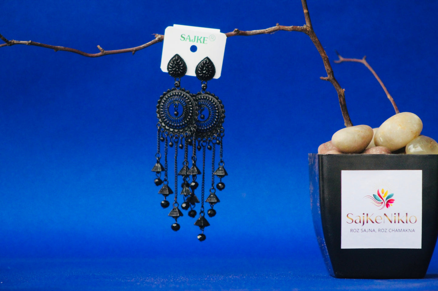 BOHEMIAN BLACK OXIDIZED LONG EARRINGS