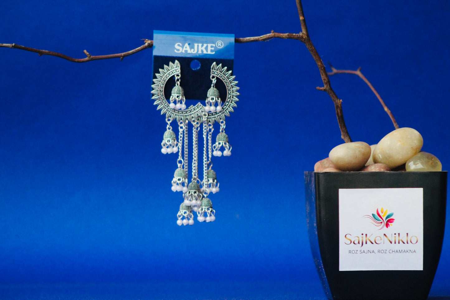 HANDCRAFTED EHTENIC OXIDIZED RARRINHS WITH MULTIPLE JHUMKAS
