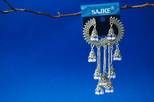 HANDCRAFTED EHTENIC OXIDIZED RARRINHS WITH MULTIPLE JHUMKAS