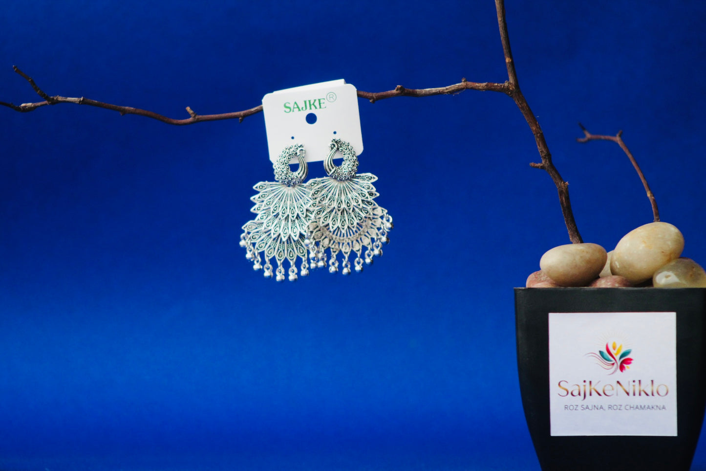 PEACOCK FEATHER DROP EARRINGS