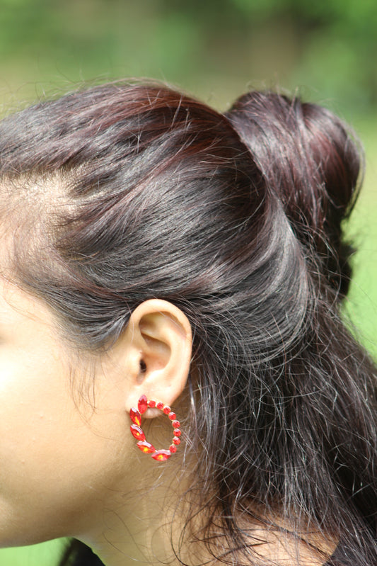 RED STONE OVAL  EARRINGS