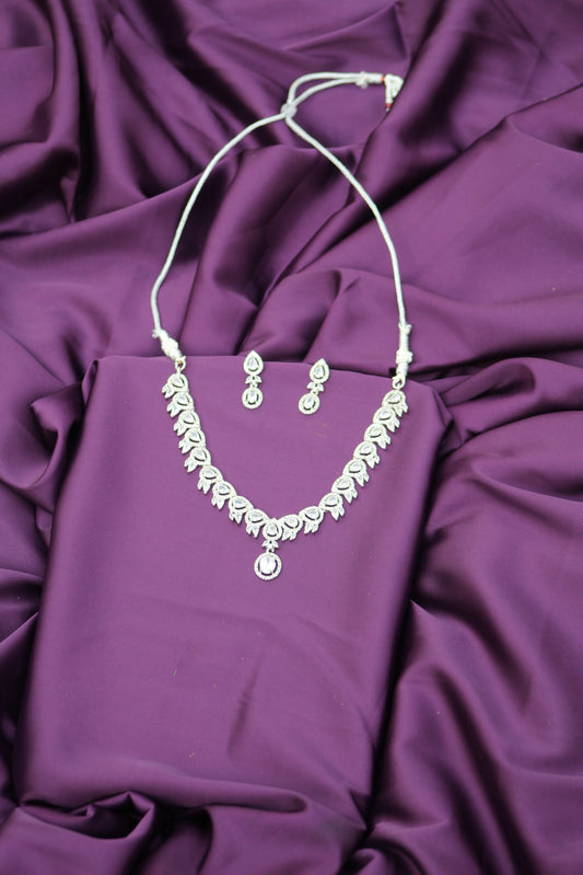 Elegant AD Pendant Necklace Set with Earrings – Silver Finish