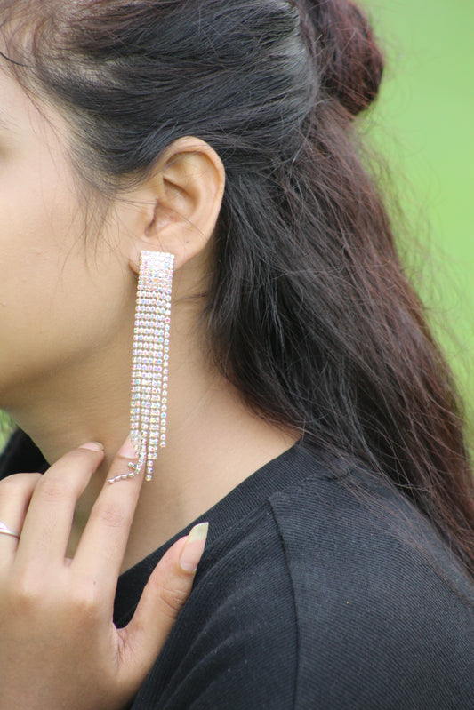 CLASSY PARTY WEAR SILVER LONG EARRINGS