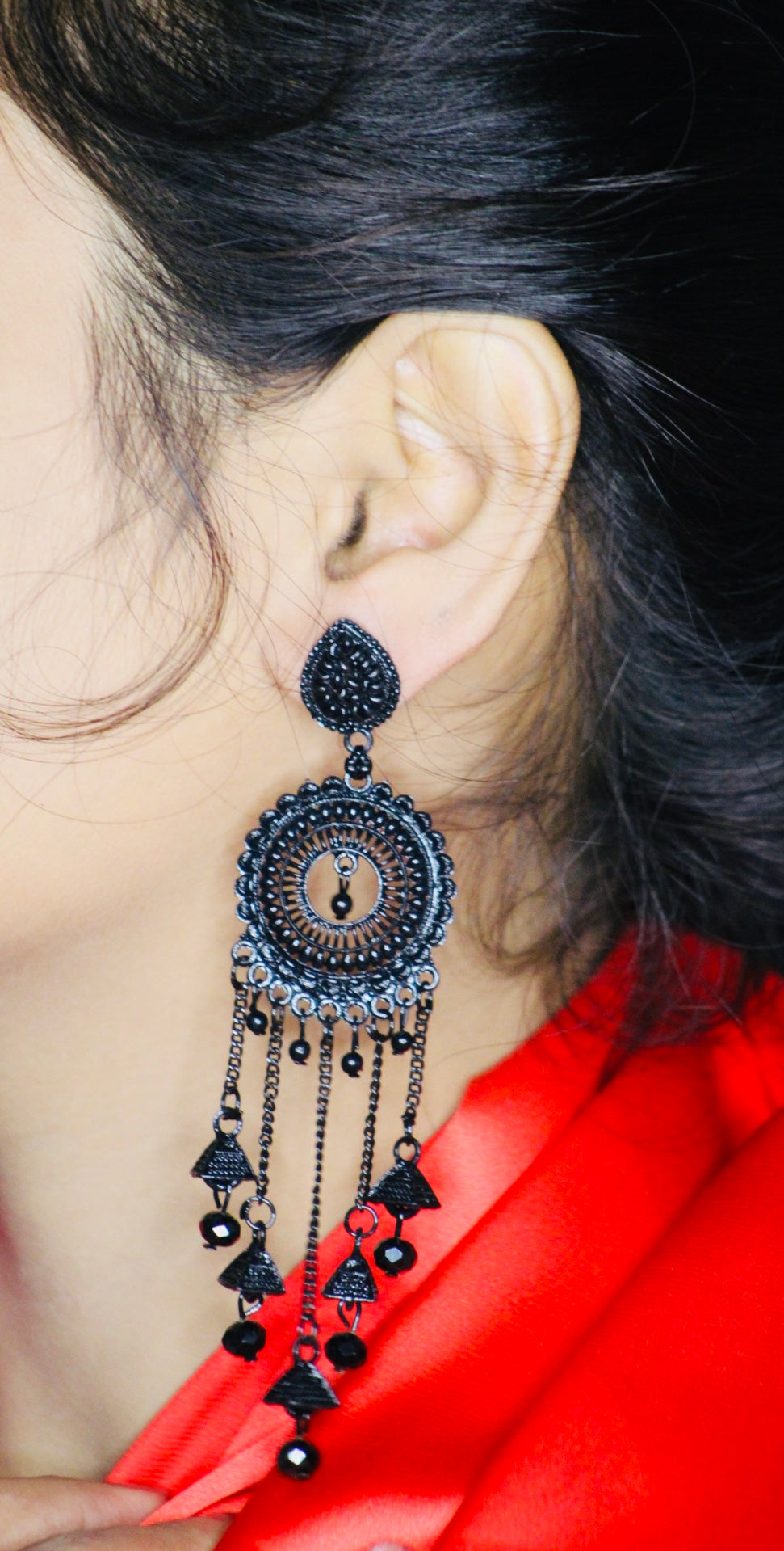 BOHEMIAN BLACK OXIDIZED LONG EARRINGS