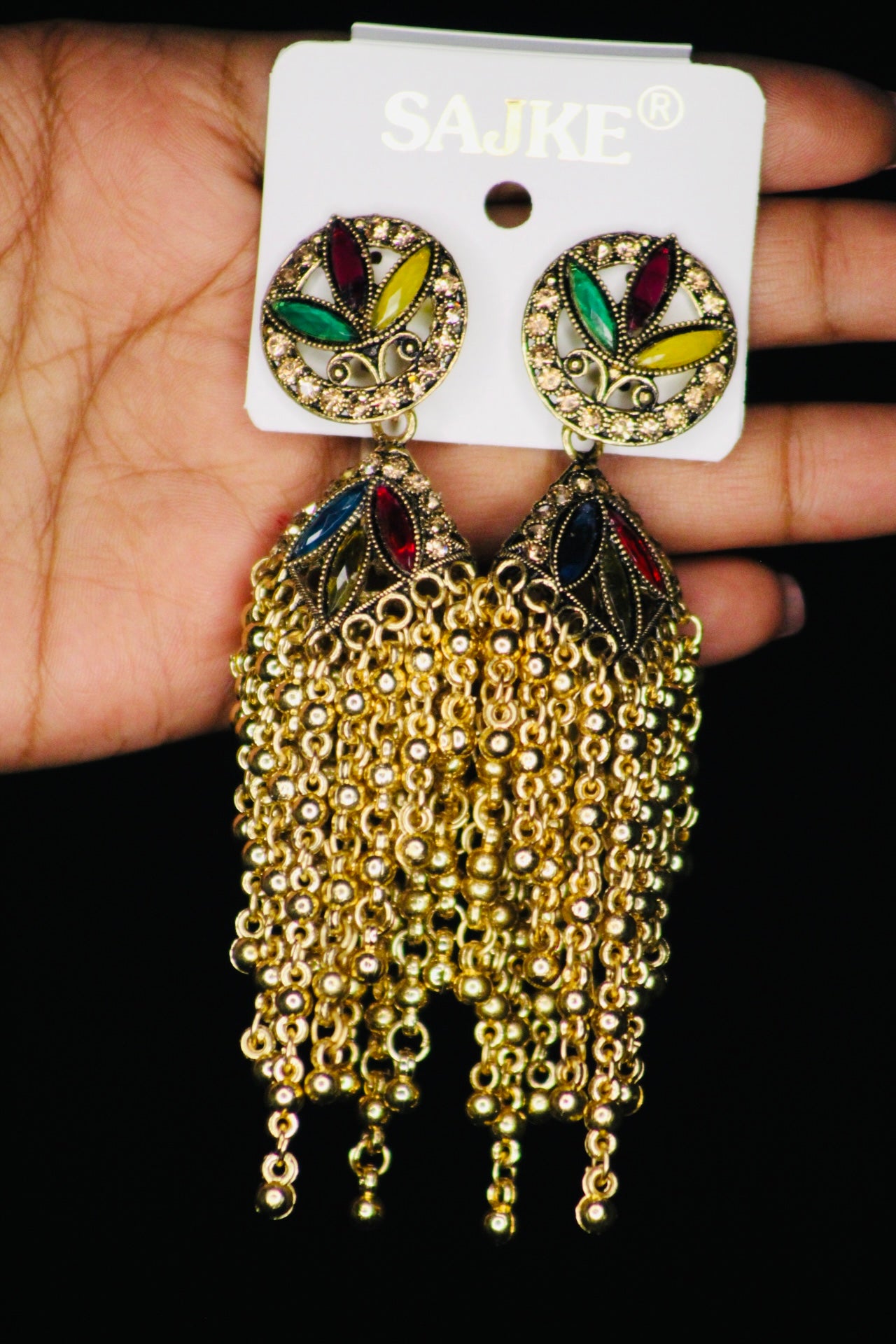 MULTI-COLOUR STONE OXIDIZED JHUMKAS