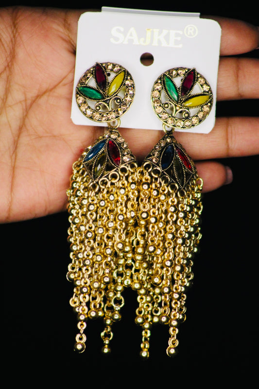 MULTI-COLOUR STONE OXIDIZED JHUMKAS