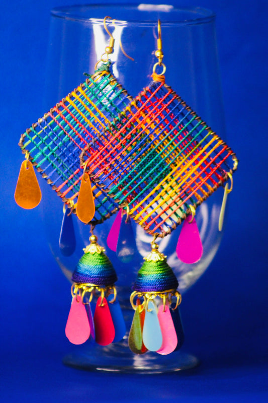 BOHO RAINBOW WOVEN DANGLER EARRINGS