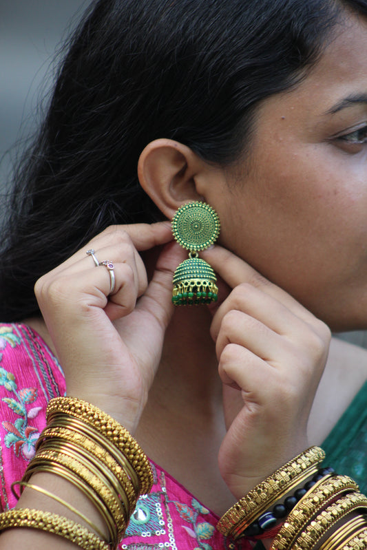 Green Glow Jaipuri Jhumka