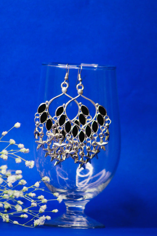 CELESTIAL BLACK HOOP DANGLERS EARRINGS