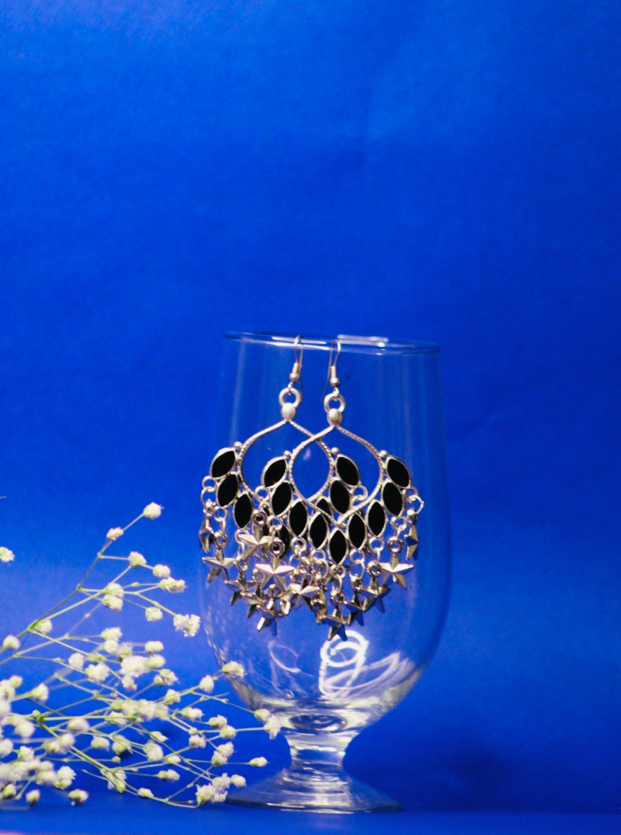 CELESTIAL BLACK HOOP DANGLERS EARRINGS